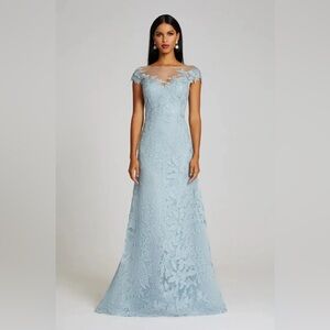 NWT Teri Jon Dusty Blue Gown